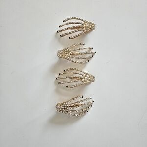 NWOT Piper K Rhinestone Embellished Skeleton Hand Hair Clips- Set Of 4